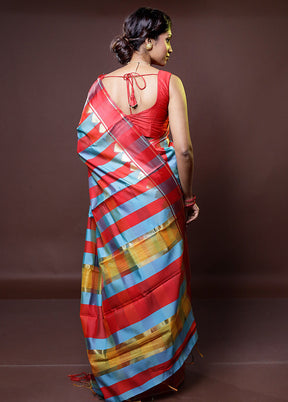 Multicolor Kanjivaram Silk Saree With Blouse Piece