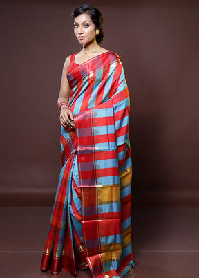 Multicolor Kanjivaram Silk Saree With Blouse Piece