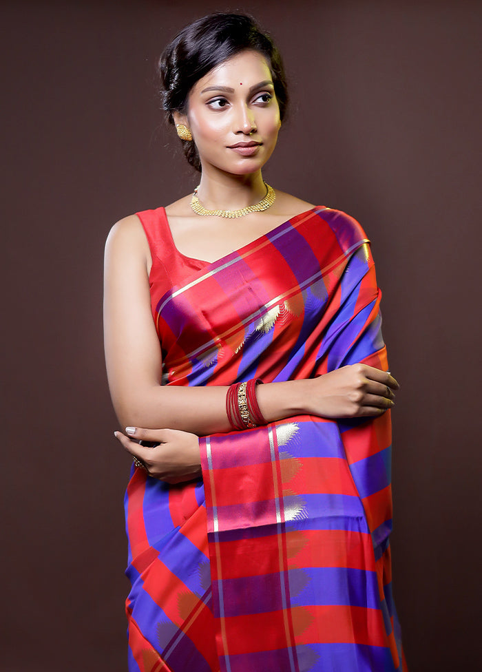 Multicolor Kanjivaram Silk Saree With Blouse Piece