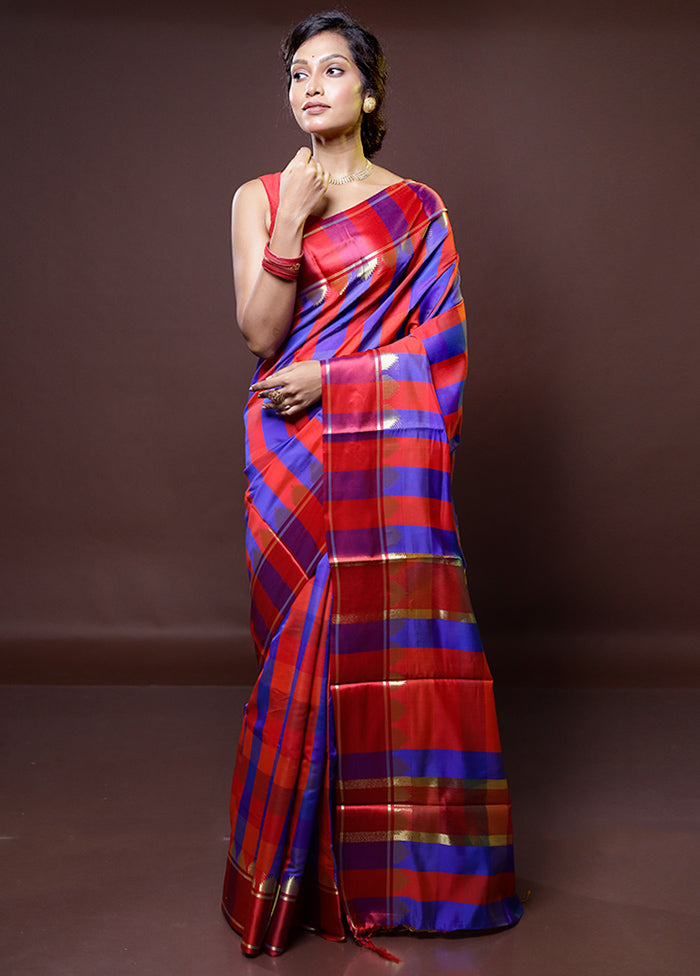 Multicolor Kanjivaram Silk Saree With Blouse Piece