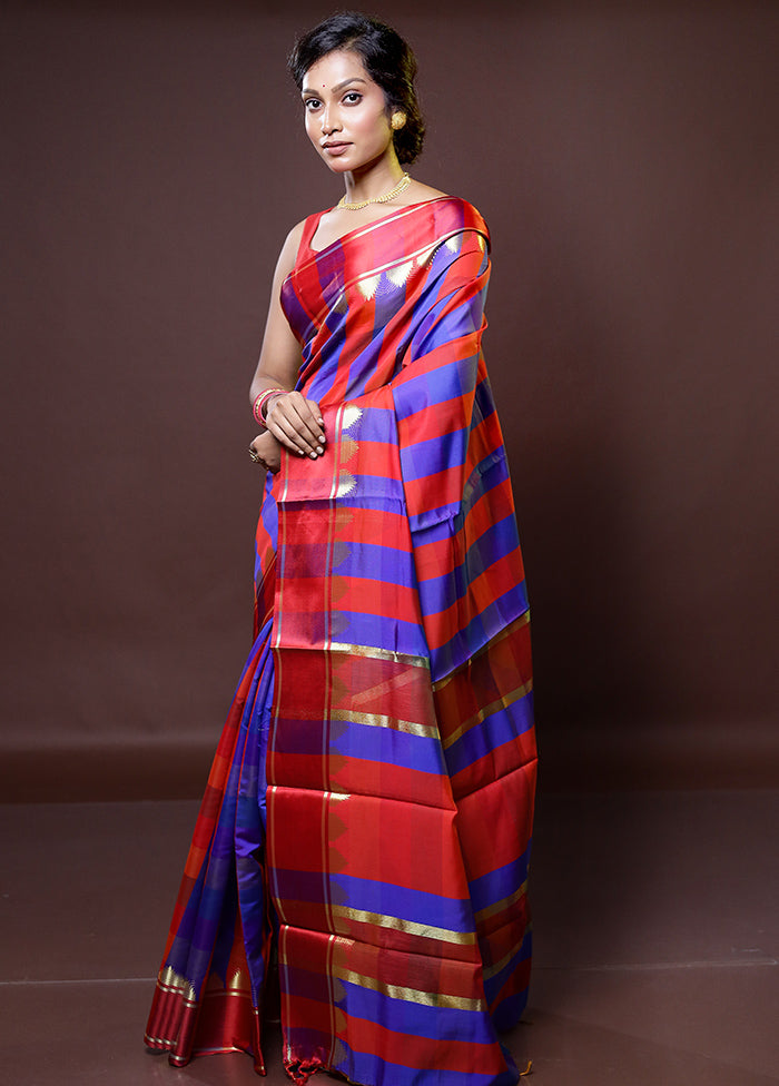 Multicolor Kanjivaram Silk Saree With Blouse Piece