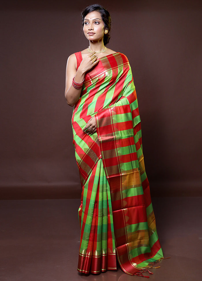 Multicolor Kanjivaram Silk Saree With Blouse Piece