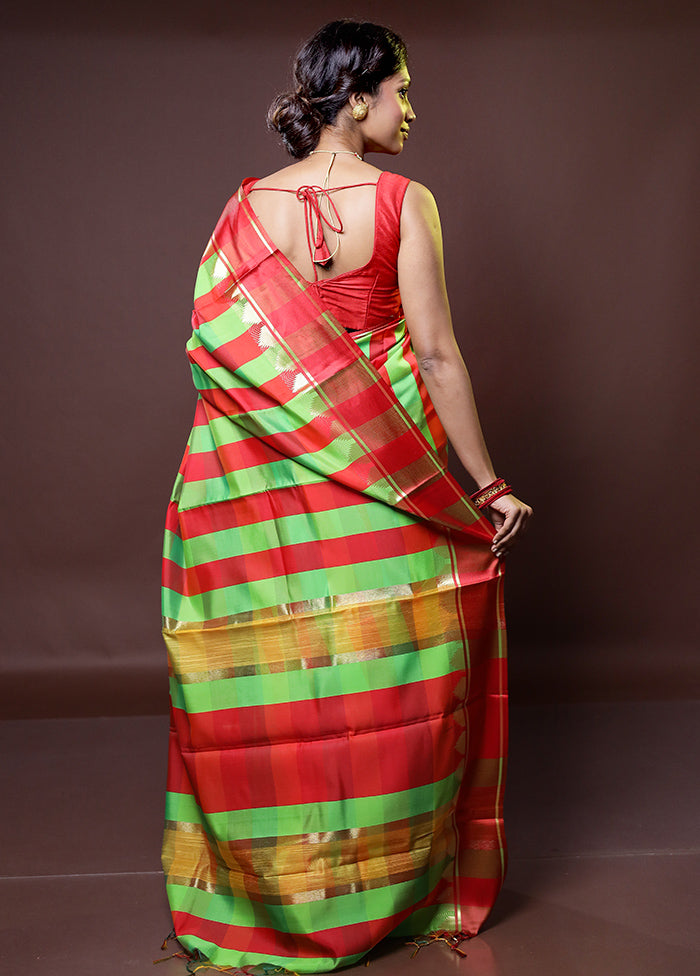 Multicolor Kanjivaram Silk Saree With Blouse Piece