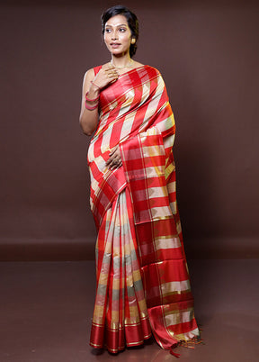 Multicolor Kanjivaram Silk Saree With Blouse Piece