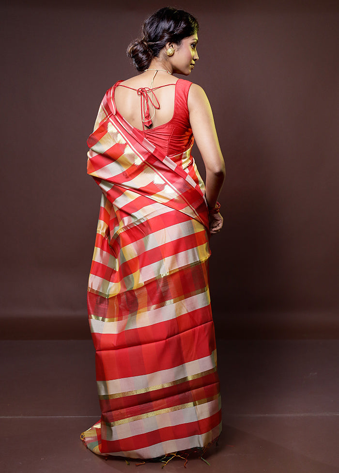 Multicolor Kanjivaram Silk Saree With Blouse Piece