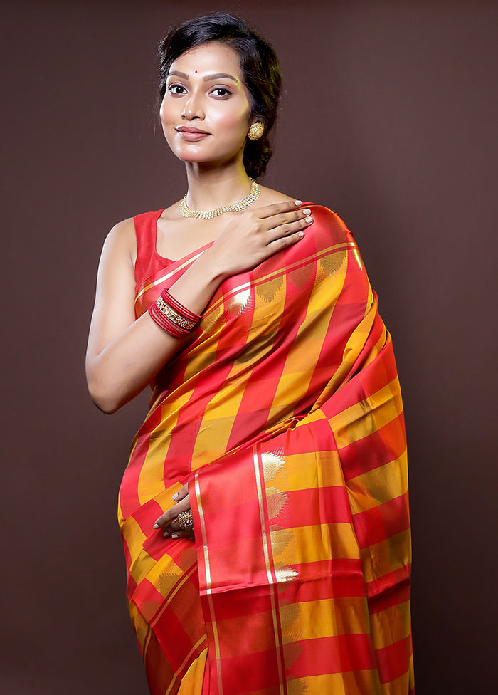 Multicolor Kanjivaram Silk Saree With Blouse Piece