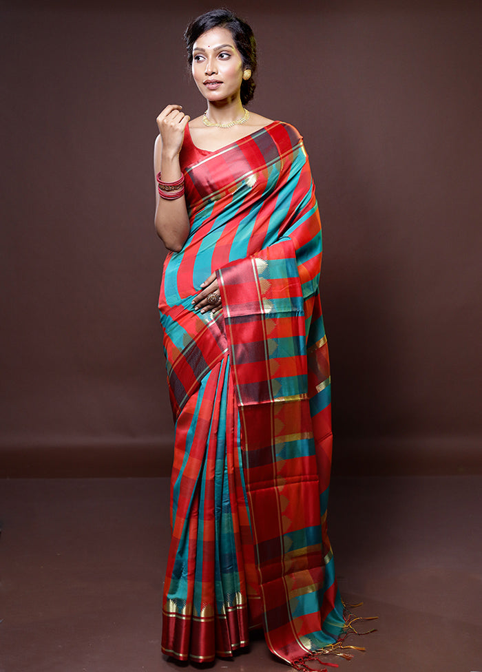 Multicolor Kanjivaram Silk Saree With Blouse Piece