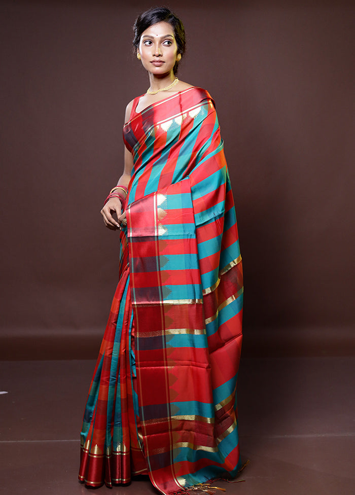 Multicolor Kanjivaram Silk Saree With Blouse Piece