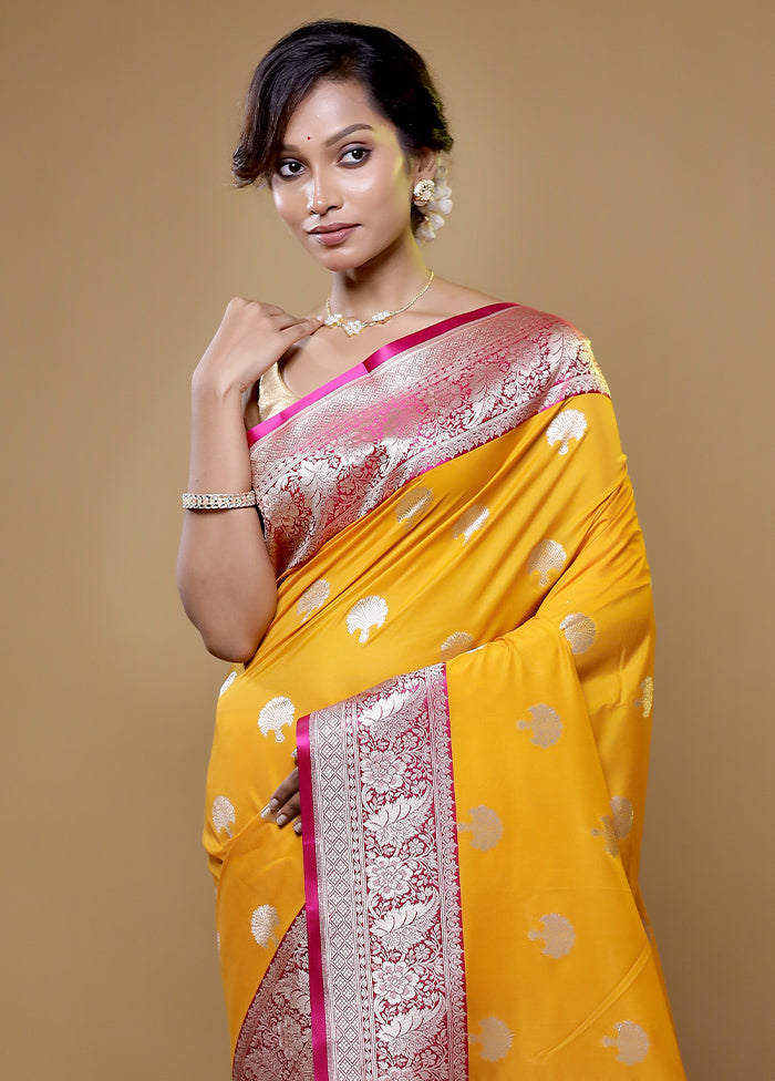 Yellow Katan Silk Saree With Blouse Piece