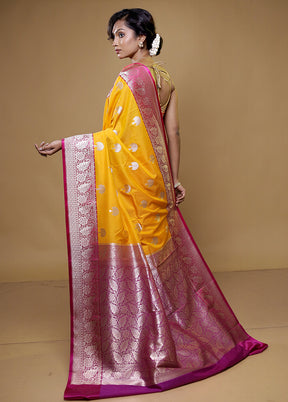 Yellow Katan Silk Saree With Blouse Piece