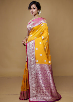 Yellow Katan Silk Saree With Blouse Piece