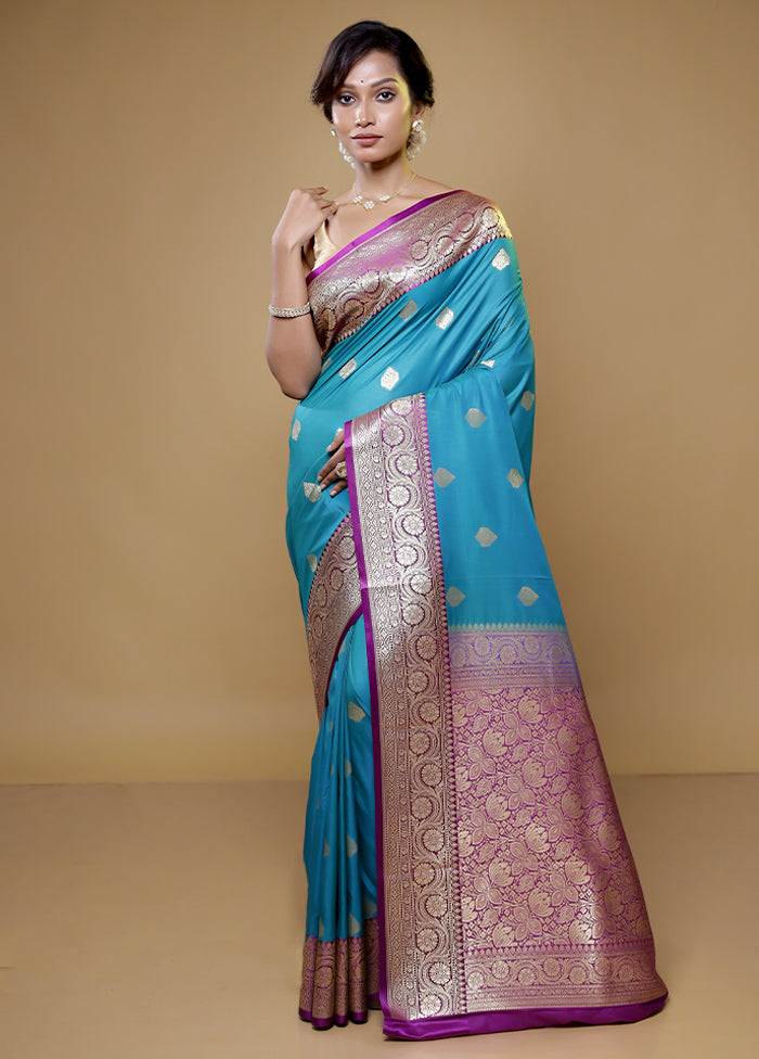 Blue Katan Silk Saree With Blouse Piece