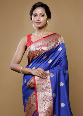 Blue Katan Silk Saree With Blouse Piece