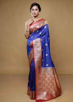 Blue Katan Silk Saree With Blouse Piece