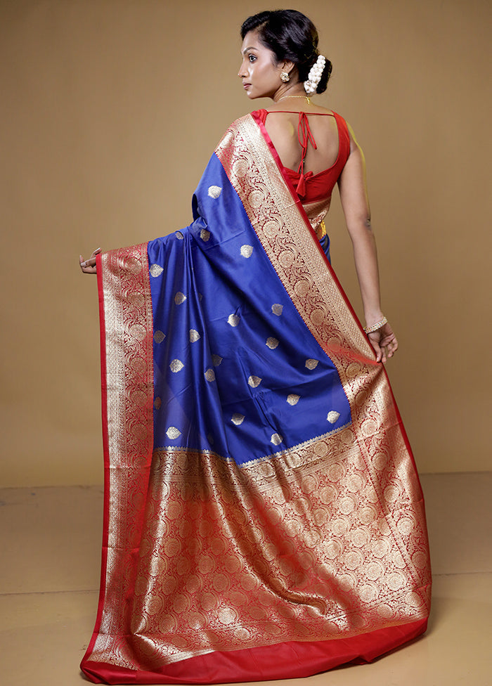 Blue Katan Silk Saree With Blouse Piece