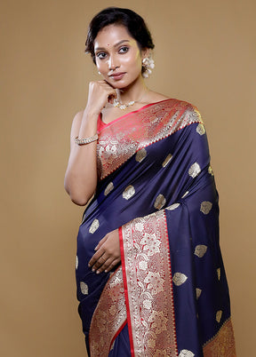 Blue Katan Silk Saree With Blouse Piece