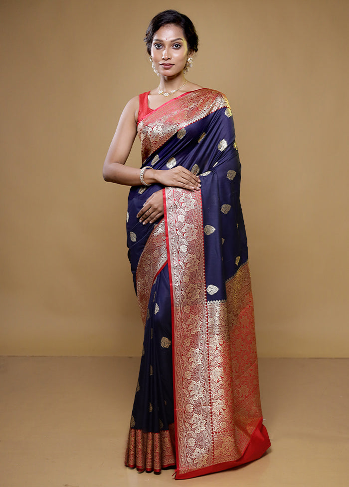 Blue Katan Silk Saree With Blouse Piece