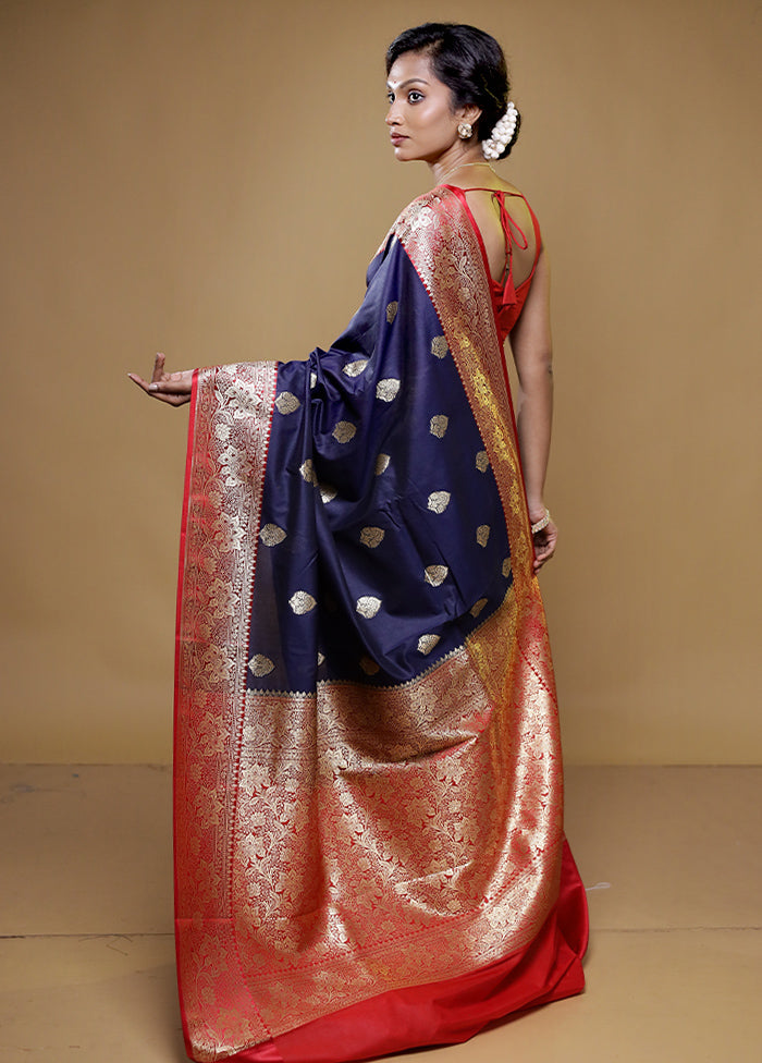 Blue Katan Silk Saree With Blouse Piece