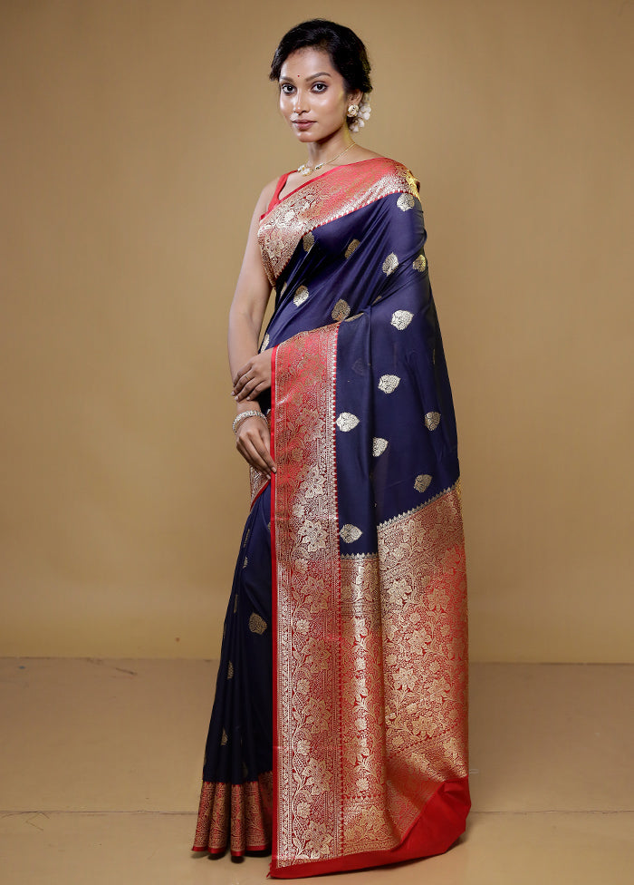 Blue Katan Silk Saree With Blouse Piece