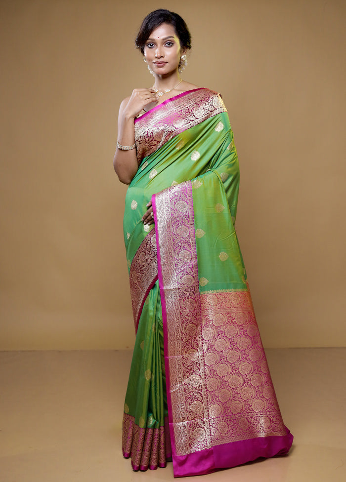 Green Katan Silk Saree With Blouse Piece