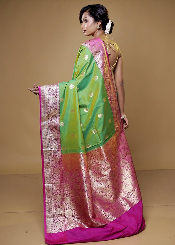 Green Katan Silk Saree With Blouse Piece