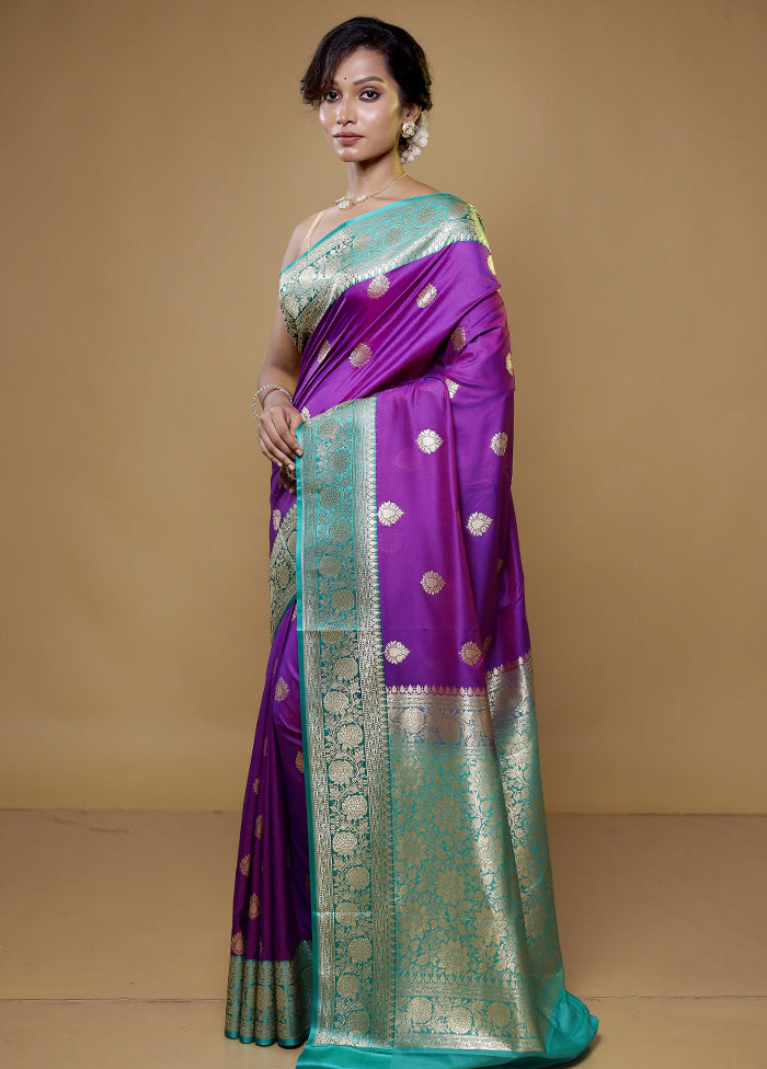 Purple Katan Silk Saree With Blouse Piece