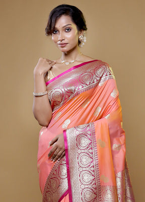 Peach Katan Silk Saree With Blouse Piece