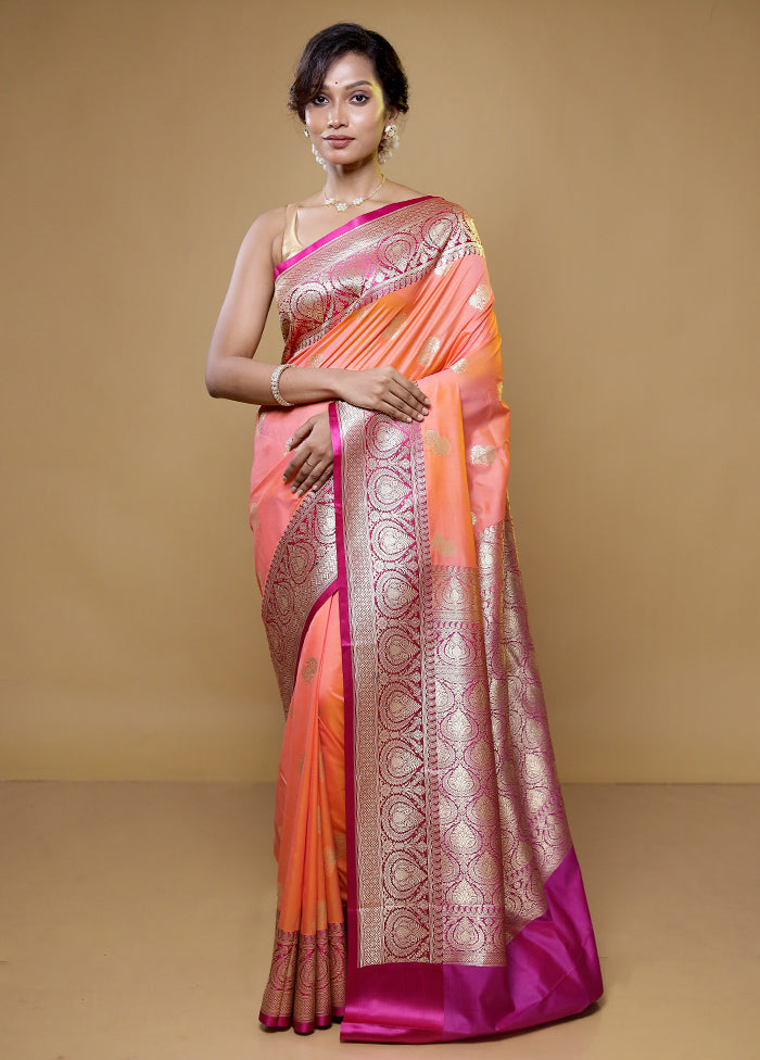 Peach Katan Silk Saree With Blouse Piece