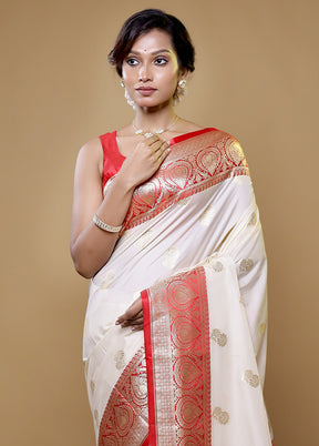 Cream Katan Silk Saree With Blouse Piece