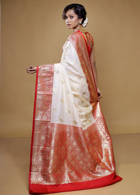 Cream Katan Silk Saree With Blouse Piece