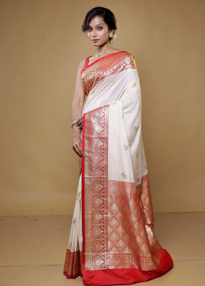 Cream Katan Silk Saree With Blouse Piece