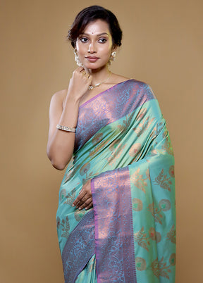 Green Dupion Silk Saree With Blouse Piece