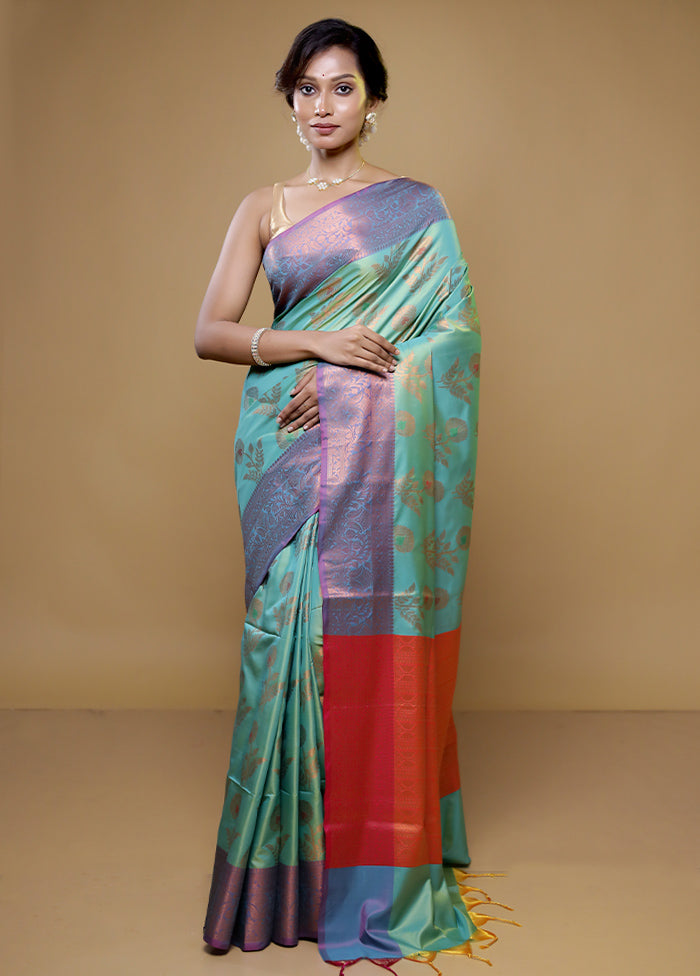 Green Dupion Silk Saree With Blouse Piece