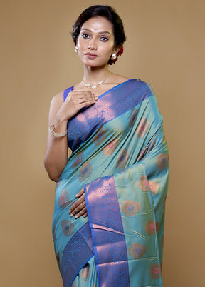 Green Dupion Silk Saree With Blouse Piece