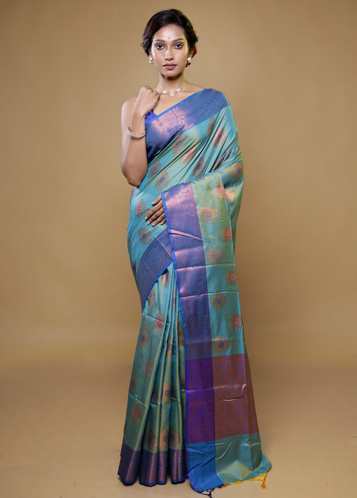 Green Dupion Silk Saree With Blouse Piece