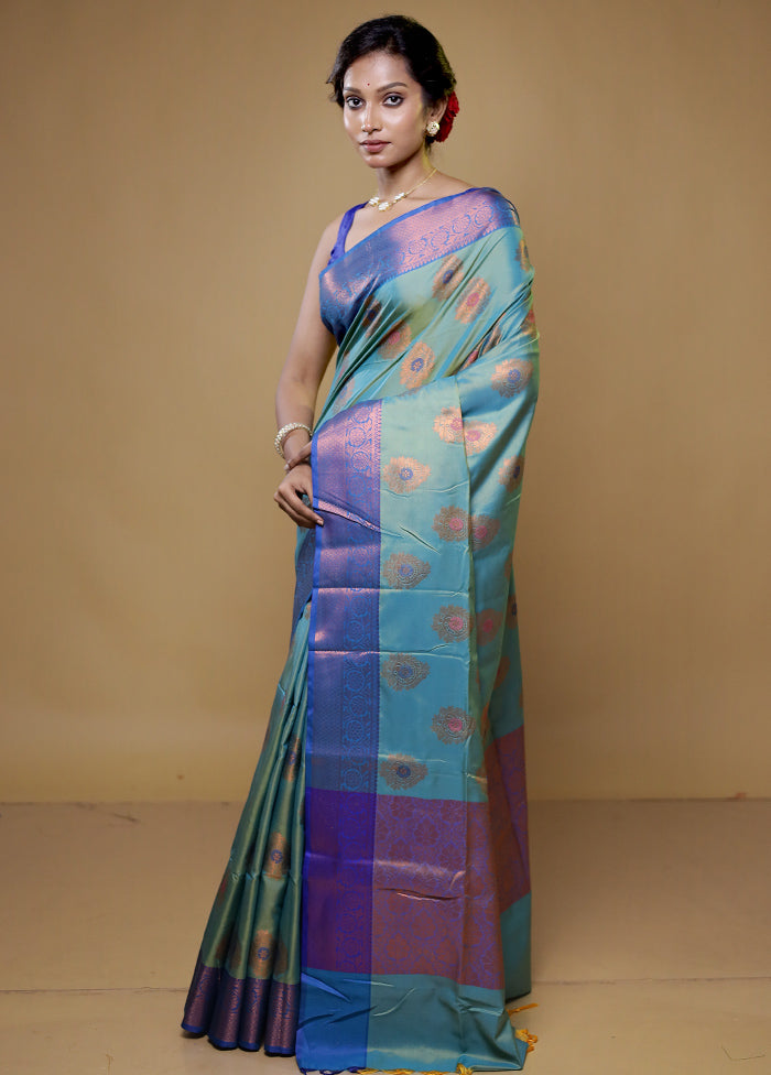 Green Dupion Silk Saree With Blouse Piece