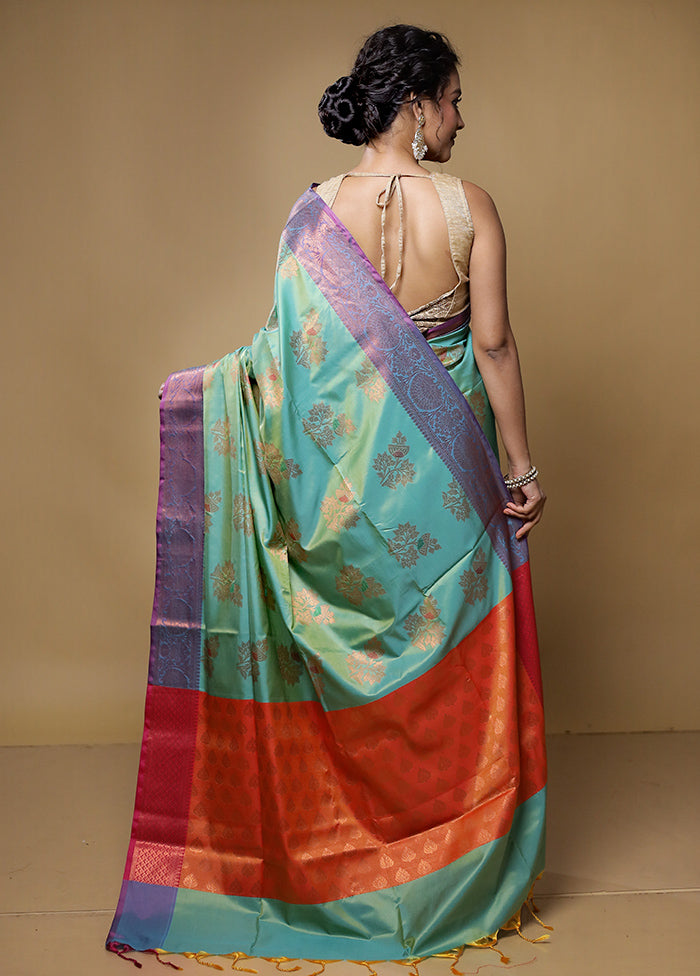 Green Dupion Silk Saree With Blouse Piece