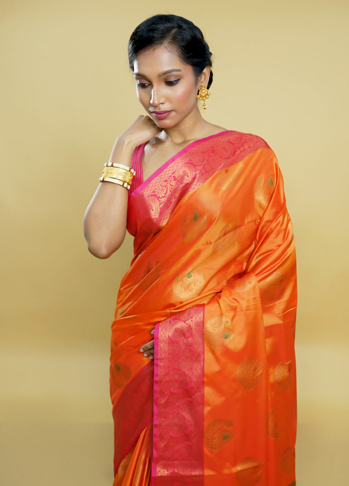 Rust Dupion Silk Saree With Blouse Piece