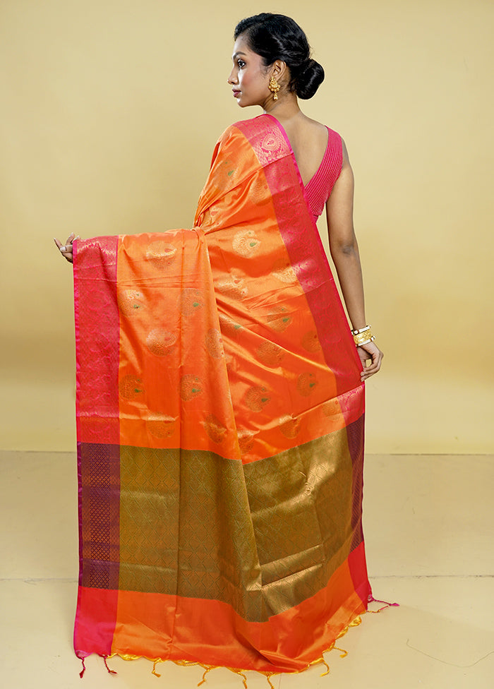 Rust Dupion Silk Saree With Blouse Piece