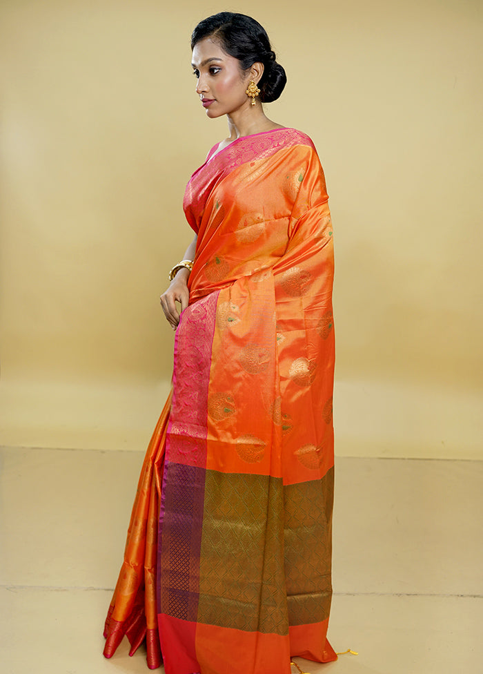 Rust Dupion Silk Saree With Blouse Piece