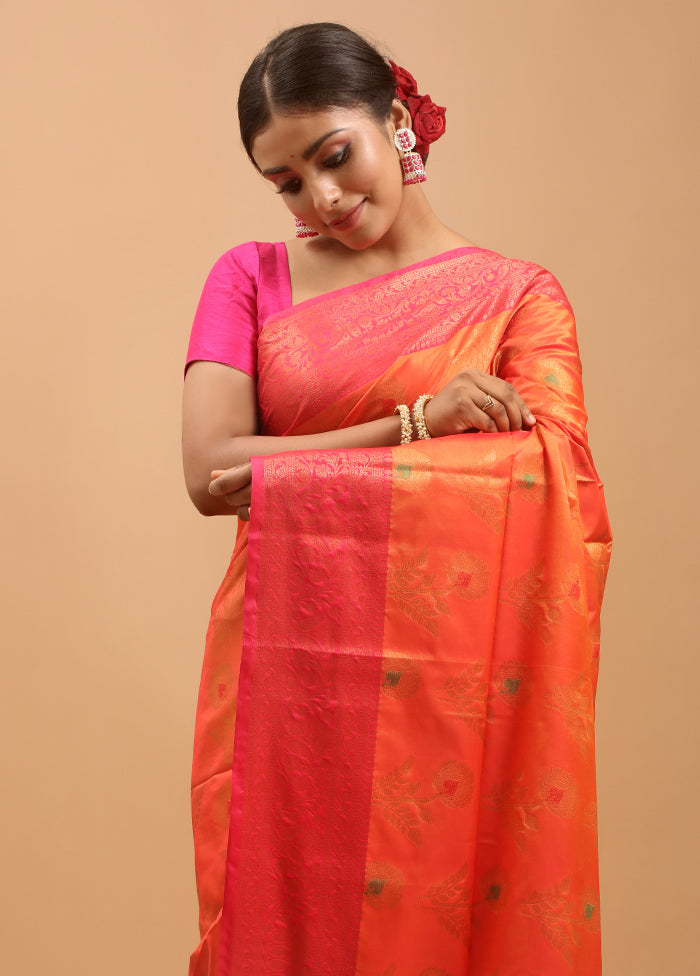 Rust Dupion Silk Saree With Blouse Piece