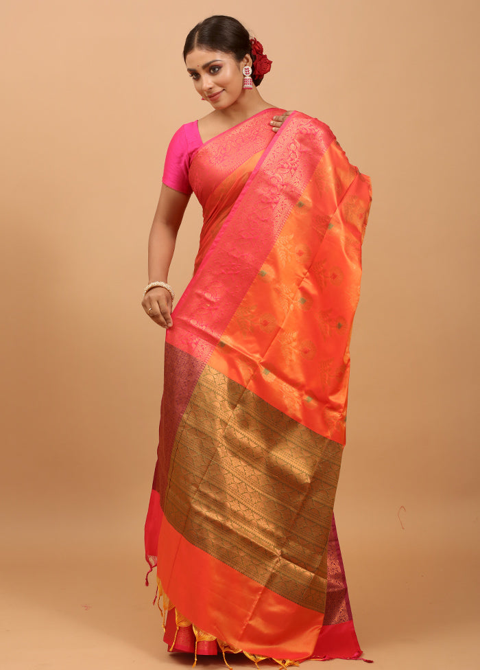 Rust Dupion Silk Saree With Blouse Piece