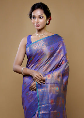 Blue Dupion Silk Saree With Blouse Piece