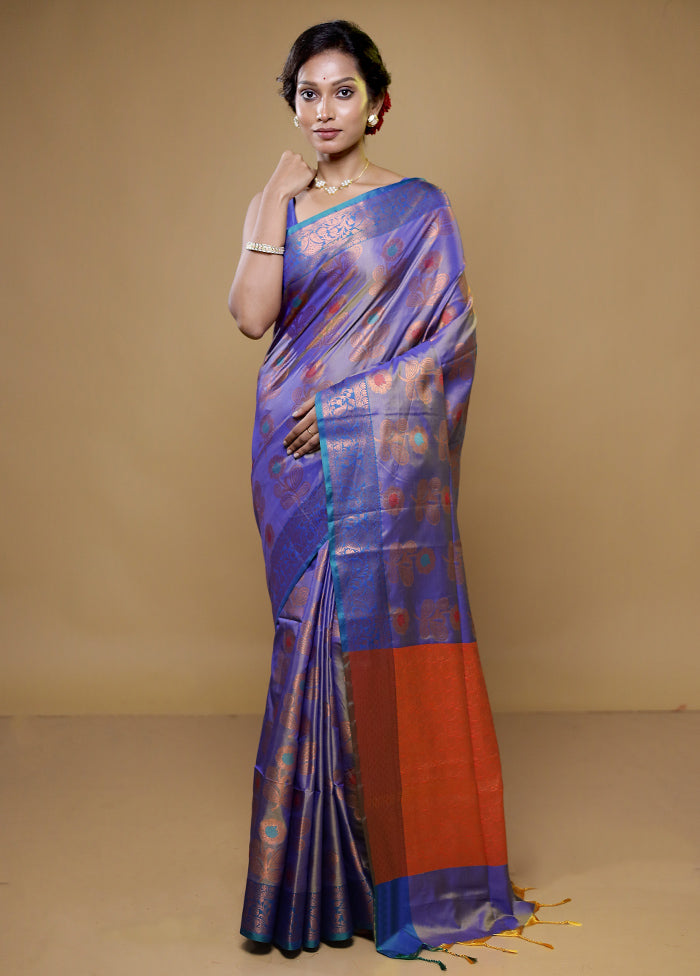 Blue Dupion Silk Saree With Blouse Piece