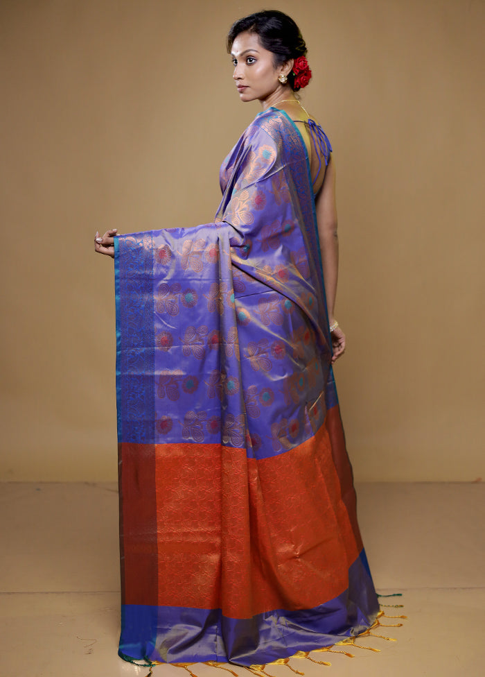 Blue Dupion Silk Saree With Blouse Piece