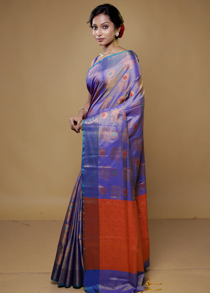 Blue Dupion Silk Saree With Blouse Piece