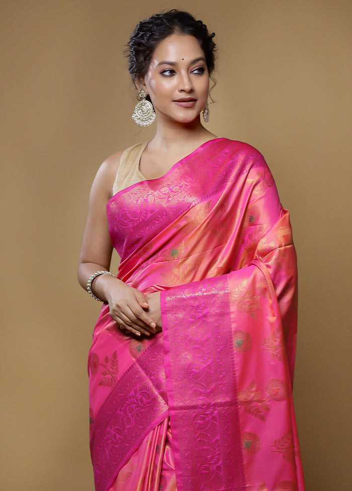 Pink Dupion Silk Saree With Blouse Piece