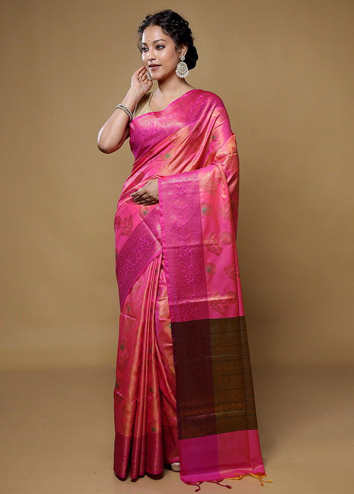 Pink Dupion Silk Saree With Blouse Piece