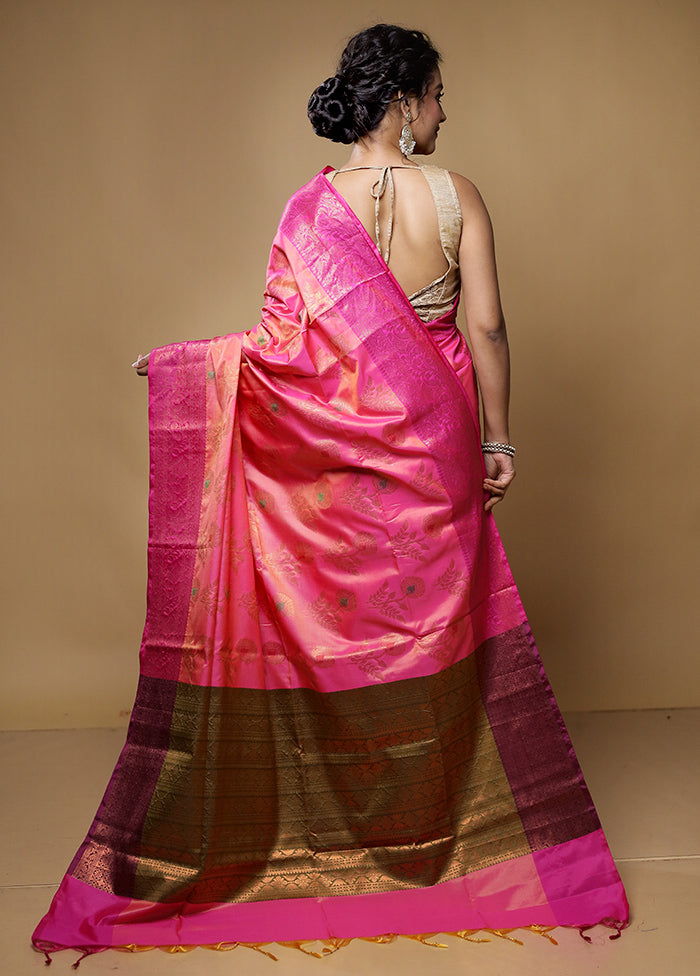 Pink Dupion Silk Saree With Blouse Piece