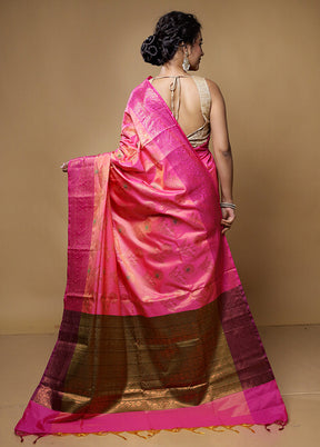 Pink Dupion Silk Saree With Blouse Piece